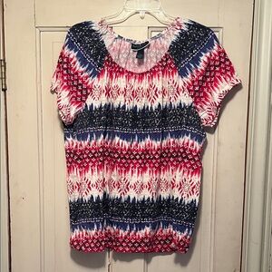 Karen Scott Red, Blue, and White Short Sleeve Top